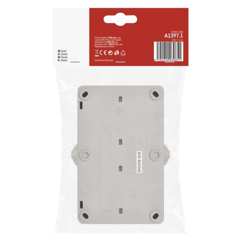 Zásuvka nástenná dvojitá, šedo-čierna, IP44 4