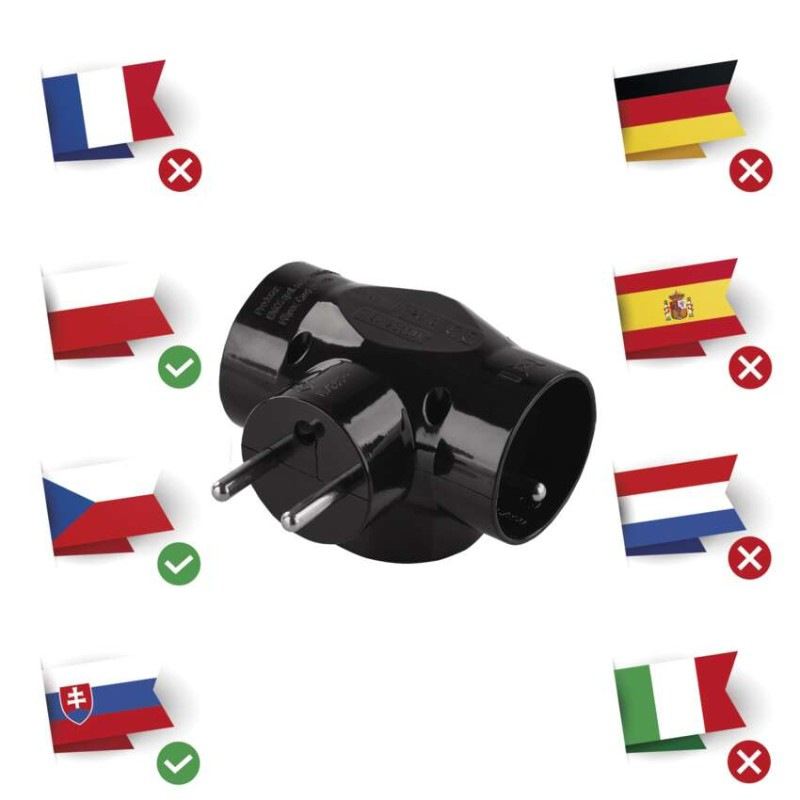 Rozbočovacia zásuvka 3× guľatá, čierny 1