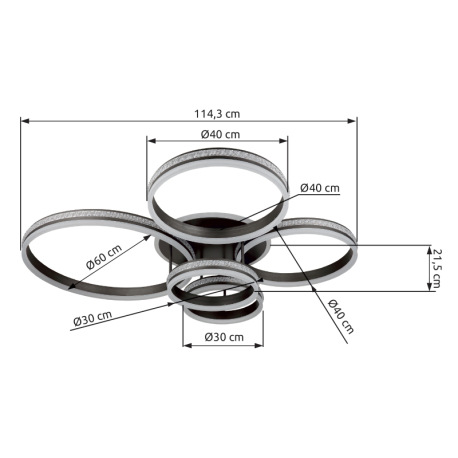 Stropné svietidlo, kov/hliník titán, akryl biely, stmievateľné, niekoľko úrovní pomocou nástenného v 18