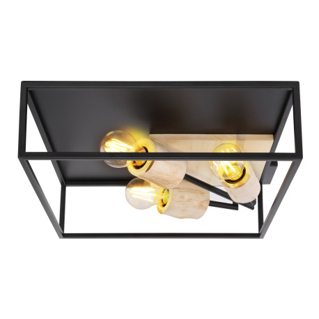 Stropné svietidlo, kov čierny, drevo, DxŠxV:440x440x145, bez žiaroviek 3xE27, max. 60W 230V 12