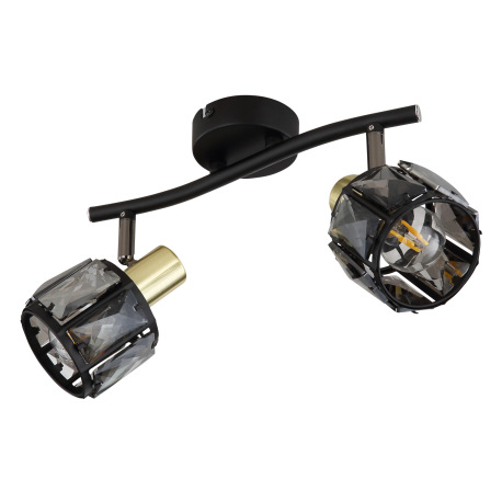 Nástenné svietidlo, kov čierny, kov zlatý, sklenené krištále dymové, DxŠxV:280x220x180mm, bez žiarov 14