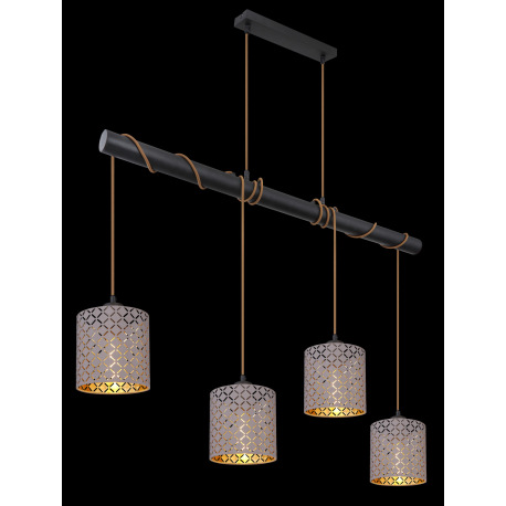 Závesné svietidlo, kov čierny, textil sivý, textilný kábel šampaň, kábel na ovinutie, DxŠxV:1000x160 2