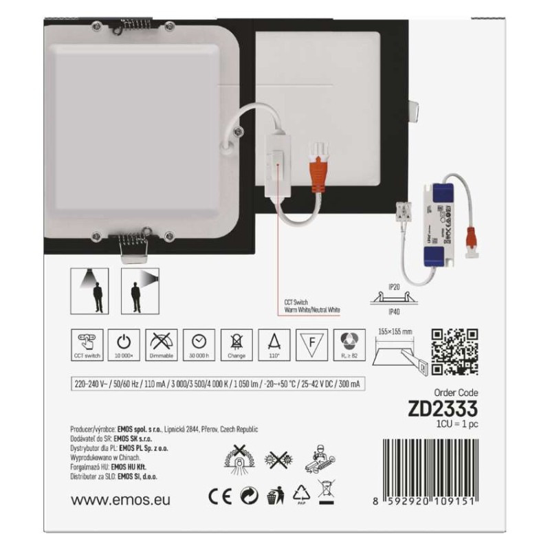 LED vstavané svietidlo NEXXO, štvorec, čierne, 12W, CCT 7