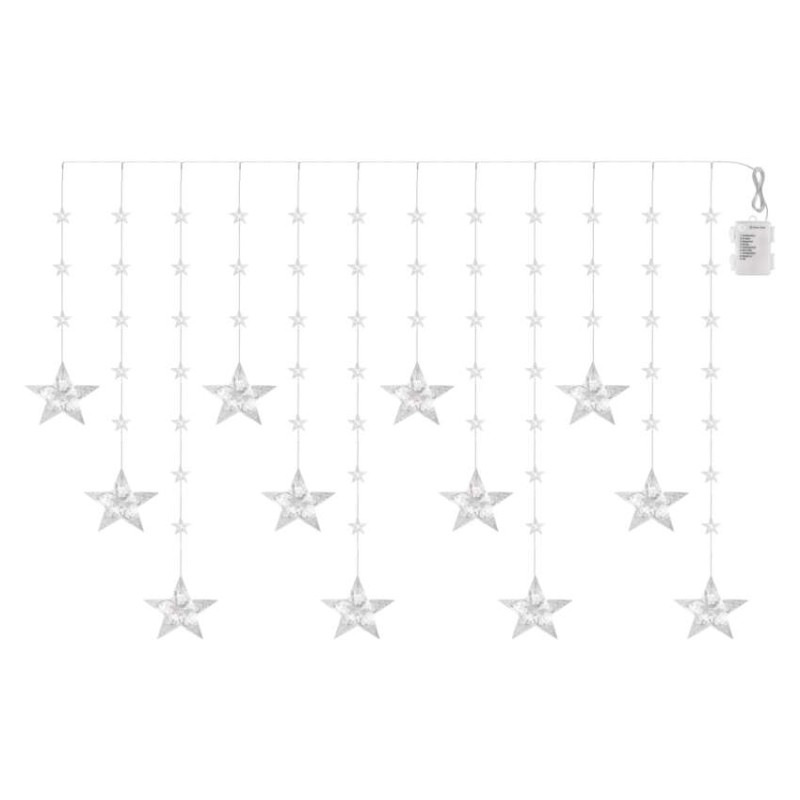 Vianočná LED girlanda – hviezdy, 1,7 m, 3x AA, IP44, studená biela, časovač