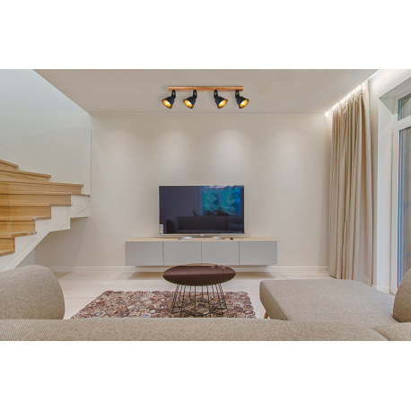 Stropné svietidlo, drevo hnedé zlato patinované, kov čierny, vzhľad dubového dreva, ŠxV:820x140, H:1 1