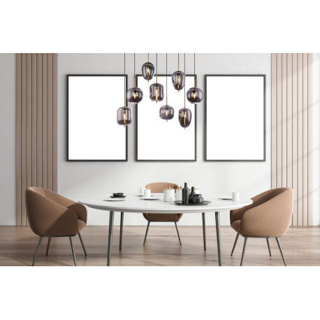 Závesné svietidlo, kov čierny, mosadz, dymové sklo, DxŠxV:1025x340x1200mm, bez žiaroviek 8x E14, max 10