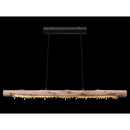 Závesné svietidlo kov čierny matný, drevo prírodej farby, akrylové kryštály číre, textilný kábel čie 5