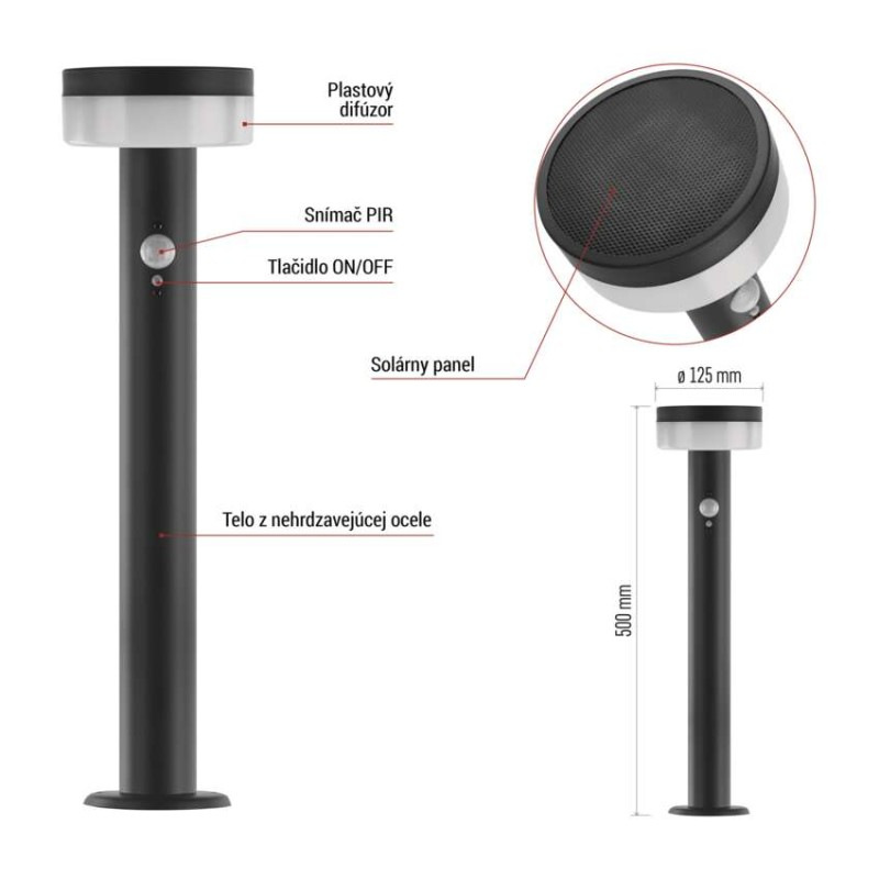 LED záhradné solárne stĺpikové svietidlo TERION, senzor súmraku, 12,5 x 12,5 x 50 cm 5