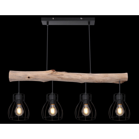 Závesné svietidlo, čierny kov, prírodné drevo, DxŠxV: 825x136x1400, bez žiaroviek 4xE27, max. 40W 23 16