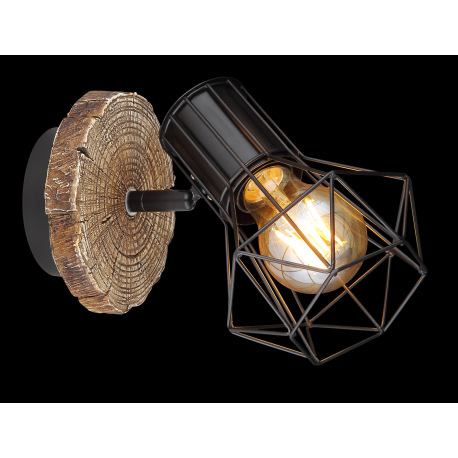 Nástenné svietidlo, kov čierny, plast vzhľad dreva, kovová mriežka, ŠxV:130x185mm, H: 195mm, bez žia 2
