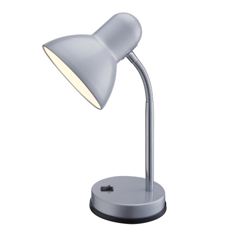 Stolová lampa, kov stieborný, plast, vypínač, ŠxV: 215x350, bez žiarovky 1xE27, max. 40W 230V.