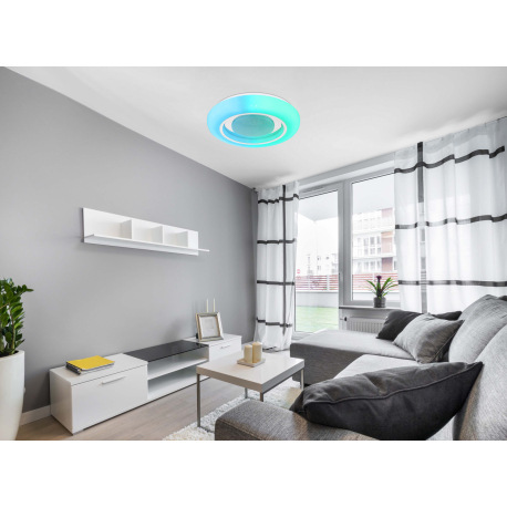 Stropné svietidlo, kov biely, akryl opál, chróm, stmievateľné, viackrokové ovládanie cez nástenný vy 1