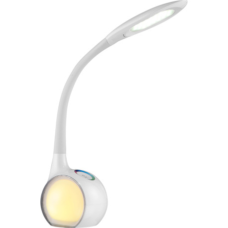 Stolová lampa, akryl, biela, plast, flexo, osvetlený podstavec, zmena farby svetla, fixácia farby, d 4