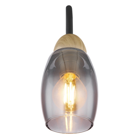 Nástenné svietidlo kov čierny matný, sklo dymové, kov imitácia dreva, smer svetla: nadol, ŠxV: 80x17 13