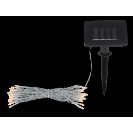 Solárna svetelná reťaz, plast čierny, plast transparentný, kábel od solárneho panelu k prvej LED 3m, 14