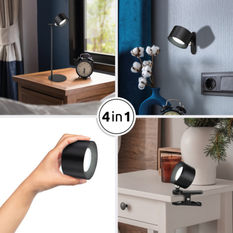 Nabíjateľná stolová lampa kov čierny, dotykový stmievač, pamäťová funkcia, bez adaptéra, bat CR18650 4