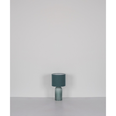Stolová lampa, svetlozelené sklo, bledozelený textil, biely PVC kábel, kolískový vypínač na kábli ø: 19