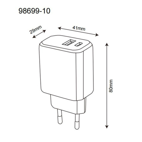 Sieťový adaptér, 10W 5V 2A s výstupom USB A a USB-C, DxŠxV: 80x41x29 mm 6