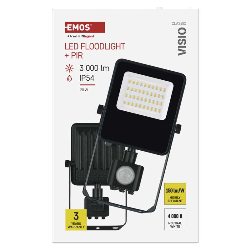 LED reflektor VISIO s pohybovým čidlom, 20 W, neutrálna biela, čierný 14