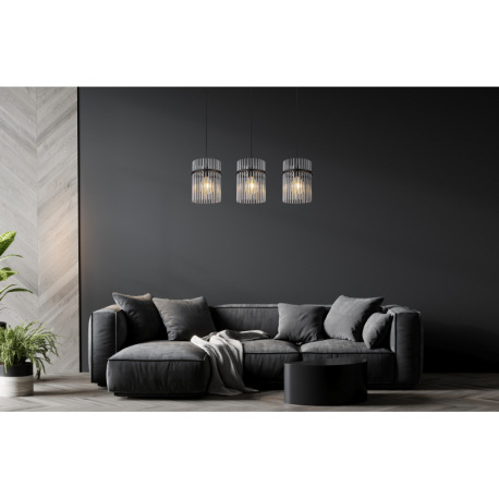 Závesné svietidlo, kov čierny matný, sklenené tyčinky dymovej farby, kábel PVC čierny, DxŠxV: 800x20 8