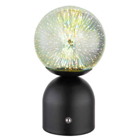 Nabíjateľná stolová lampa, kov čierny matný, sklo priehľadné 3D efekt, kábel PVC biely, dotykové zap 12