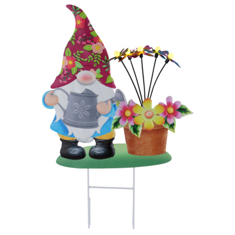 Solárne svietidlo, kov farebný, plast, posuvný spínač, batéria AAA 400mAh 1,2V, IP44, trpaslík s kve 11