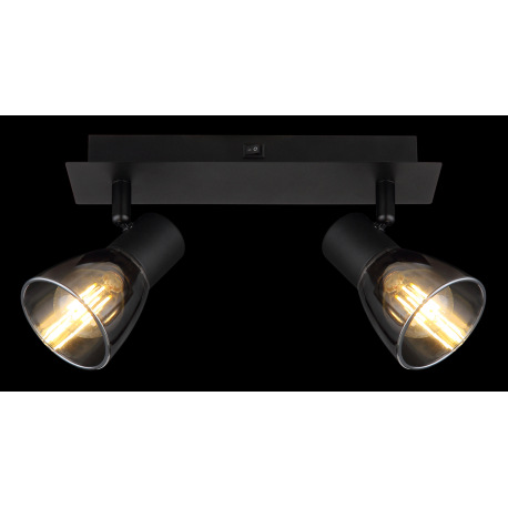 Nástenné svietidlo, kov čierny, dymové sklo, s vypínačom, DxŠxV:250x70x155mm, bez žiaroviek 2x E14, 16