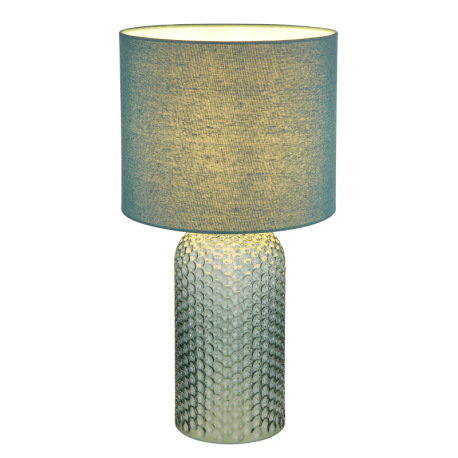 Stolová lampa, svetlozelené sklo, bledozelený textil, biely PVC kábel, kolískový vypínač na kábli ø: