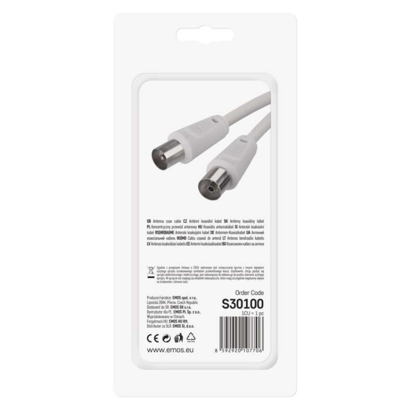 Anténny koaxiálny kábel tienený 1,25m – rovná vidlica 2