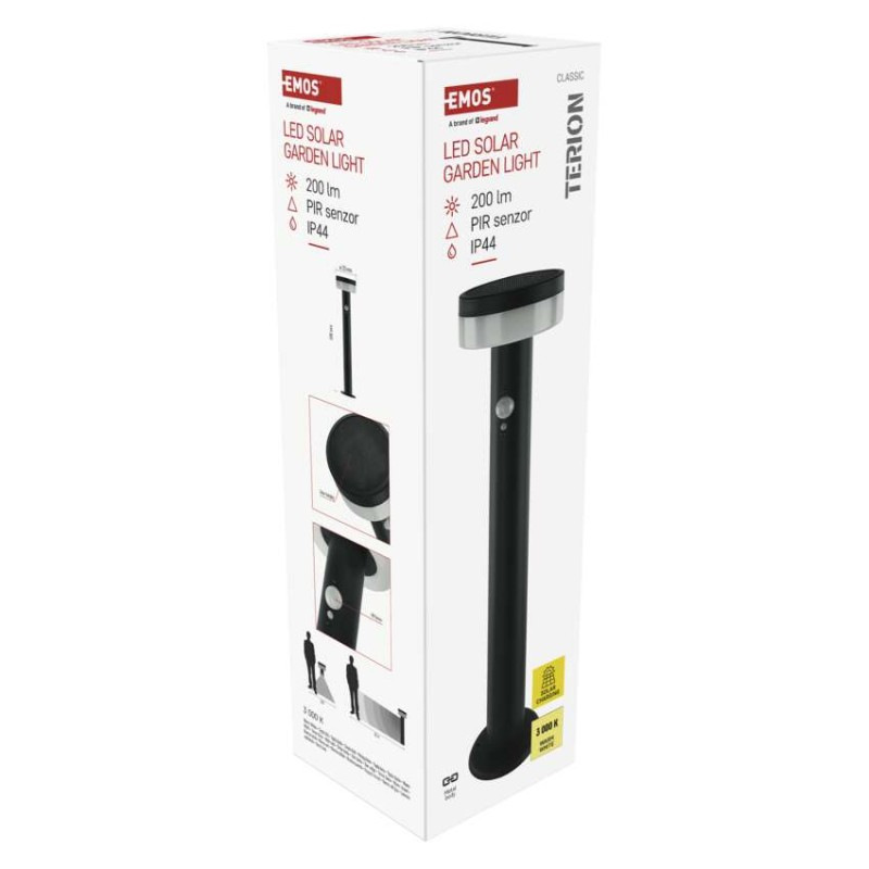 LED záhradné solárne stĺpikové svietidlo TERION, senzor súmraku, 12,5 x 12,5 x 50 cm 12