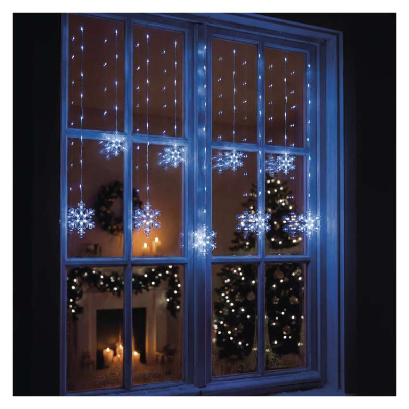 Vianočná LED girlanda – vločky, 160 x 95 cm, IP44, studená biela, časovač 2