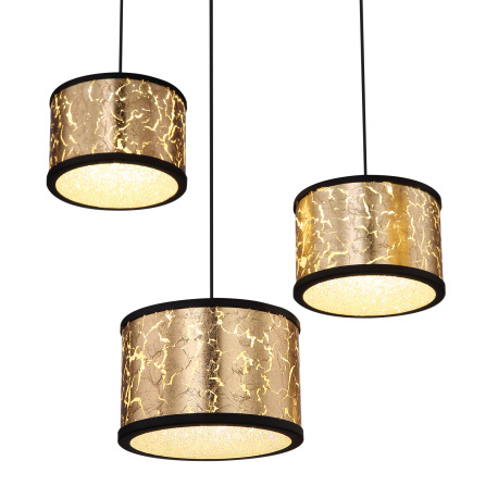 Závesné svietidlo, čierny kov, sklo, krištále plastové priehľadné, čierne sklo so zlatou fóliou, Ø56 4