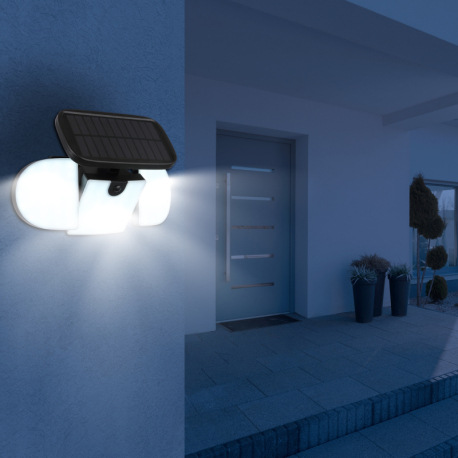 Solárne svietidlo, plast čierny, polykarbonát biely, vypínač, nastaviteľné, vrátane batérií CR18650 8