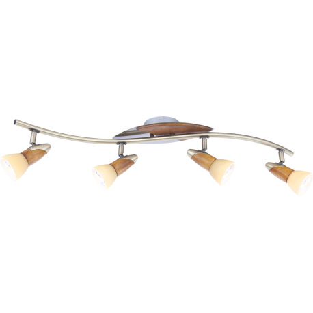 Stropné svietidlo, starožitná mosadz, drevo, sklo champagne, DxV: 840x175, bez žiaroviek 4xE14, max.