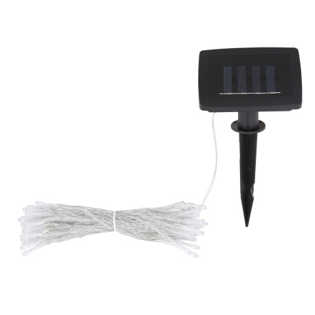 Solárna svetelná reťaz, plast čierny, plast transparentný, kábel od solárneho panelu k prvej LED 3m, 15