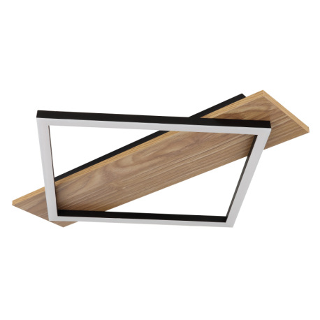 Stropné svietidlo, matný čierny kov, MDF s imitáciou tmavého dreva, plast čierny, plast biely, DxŠxV 2