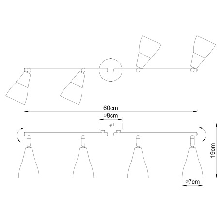 Stropné svietidlo, chróm, sklo biele, nastaviteľné, DxV:600x190, bez žiaroviek 4xE14, max. 40W 230V. 2