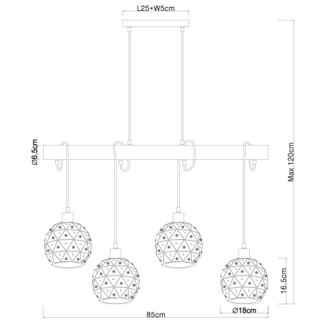 Závesné svietidlo, kov čierny matný, drevo, krištále K9 číre, tienidlo vo vnútri zlaté, DxŠxV: 850x1 7