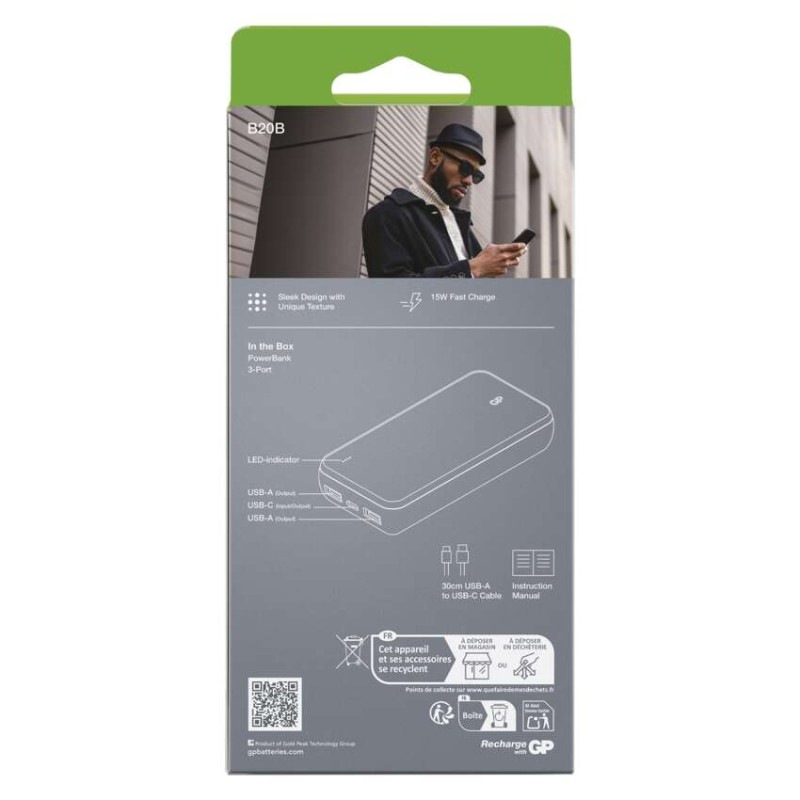 Power bank GP B+ Series, 20 000 mAh, 15 W, čierna 6