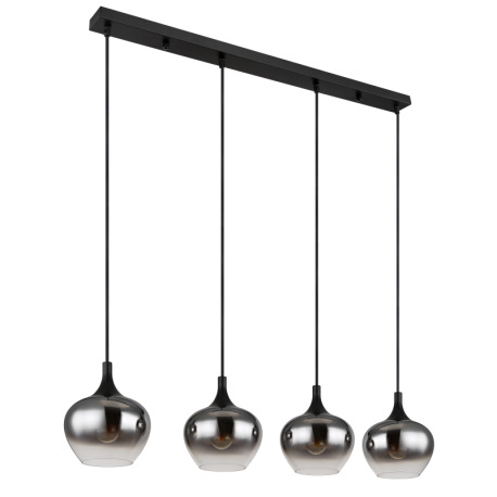 Závesná lampa, kov, čierna matná, sklo dymovej farby, kábel textilný čierny, nastaviteľná výška, DxŠ 10