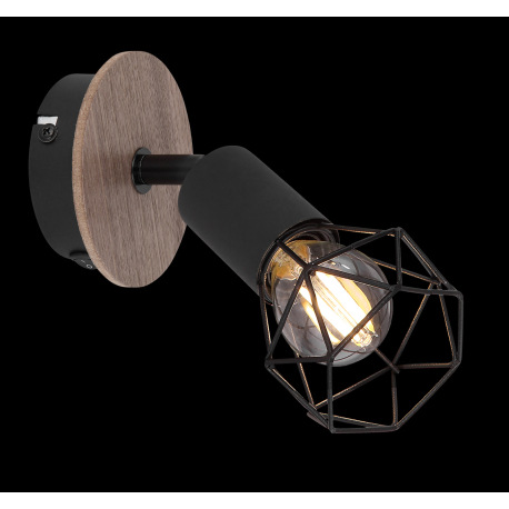 Bodové svietidlo, kov čierny, drevo hnedé, vypínač, ŠxV: 100x165, H: 170, bez žiarovky 1xE14, max. 4 2