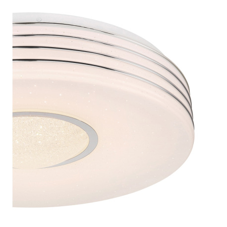 Stropné svietidlo, kov biely, akryl opál, chróm, malé priehľadné krištále, trblietavý efekt, stmieva 12
