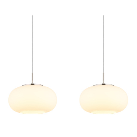 Závesné svietidlo, kov nikel matný, sklo biele, priehľadný kábel, DxŠxV: 1100x200x1500mm, výškovo na 5