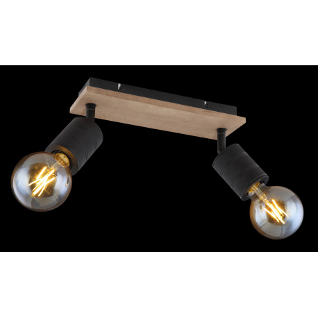 Nástenné svietidlo, drevo hnedé, kov čierny, DxŠxV:310x100x180, bez žiaroviek 2xE27, max. 60W 230V 10