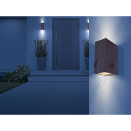 Vonkajšie svietidlo hliník imitácia dreva, číre sklo, smer svetla: hore a dole, IP44, ŠxV: 68x150mm, 1