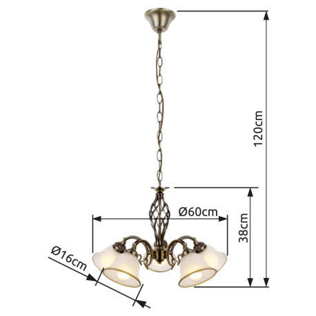 Závesné svietidlo, kov, stará mosadz, satinované sklo, Ø 600, V:1200 bez žiaroviek 5xE27, max. 60W 2 4