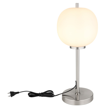 Stolná lampa kov nikel matný, sklo biele, vypínač na kábli, ø: 185mm, V: 450mm, dĺžka kábla 1500mm, 3