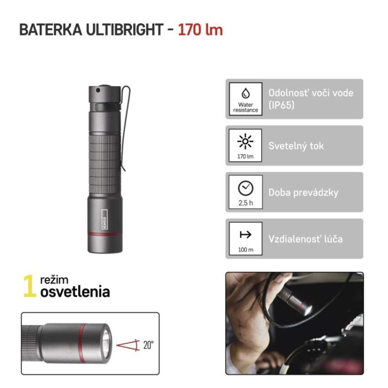 CREE LED kovové svietidlo Ultibright 60, 170lm, 1xAA