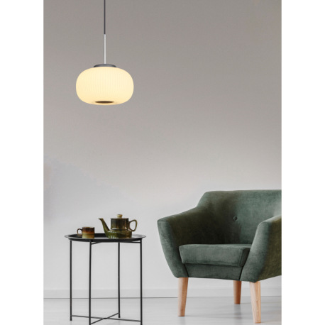 Závesné svietidlo, kov grafit, nikel, sklo opál, čierny textilný kábel, Ø 240, V: 1200, vrátane 1xLE 1