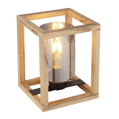 Stolová lampa, kov čierny, MDF hnedý, dymové sklo, sklo s bublinami, vypínač, DxŠxV:170x170x200, bez